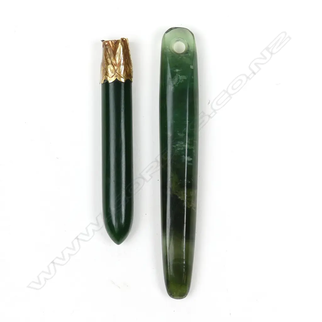 A bowenite drop pendant and a damaged nephrite drop pendant Image 1++