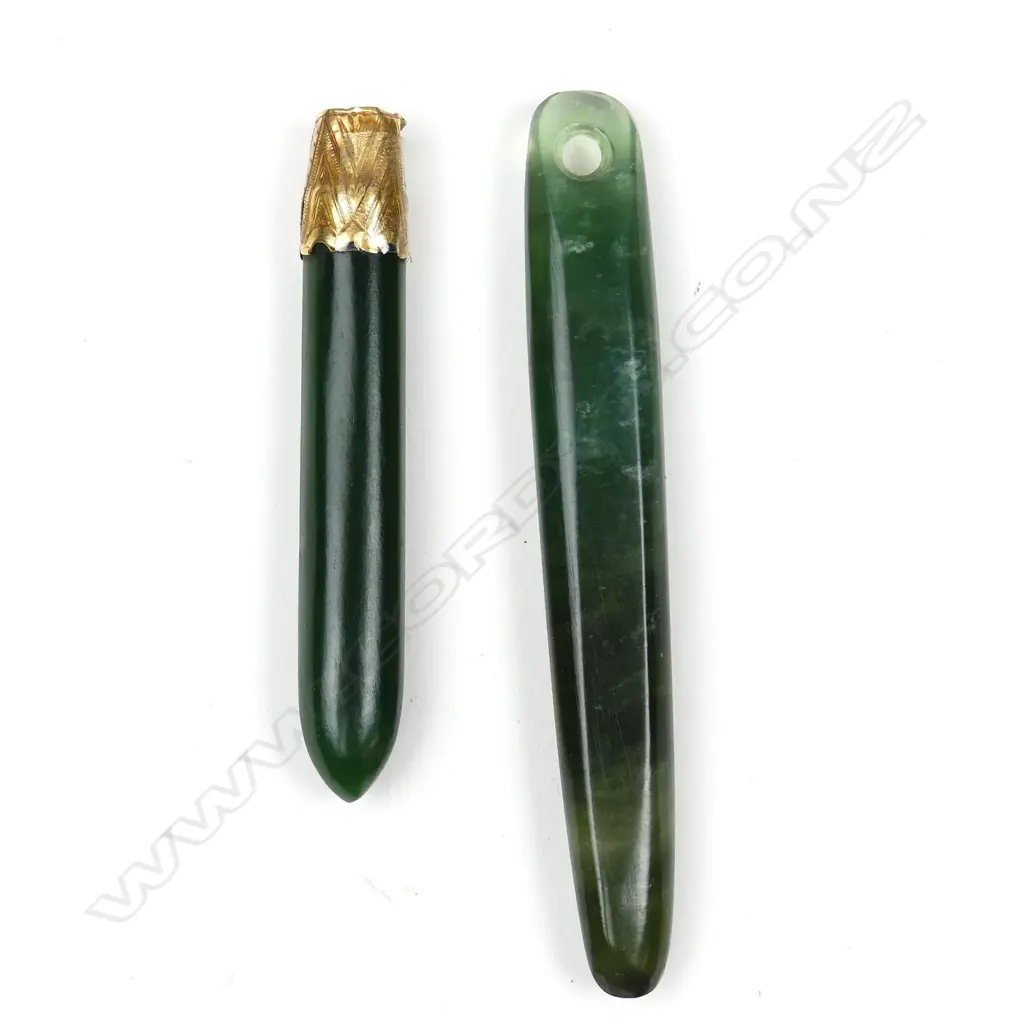 A bowenite drop pendant and a damaged nephrite drop pendant Image 1++