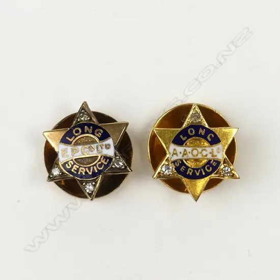 Two early 20thC gold diamond and enamel long service lapel pins