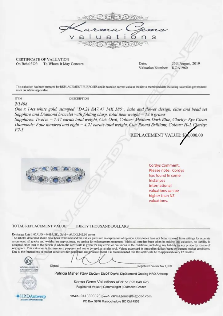 A 14ct white gold diamond and sapphire bracelet Image 1++