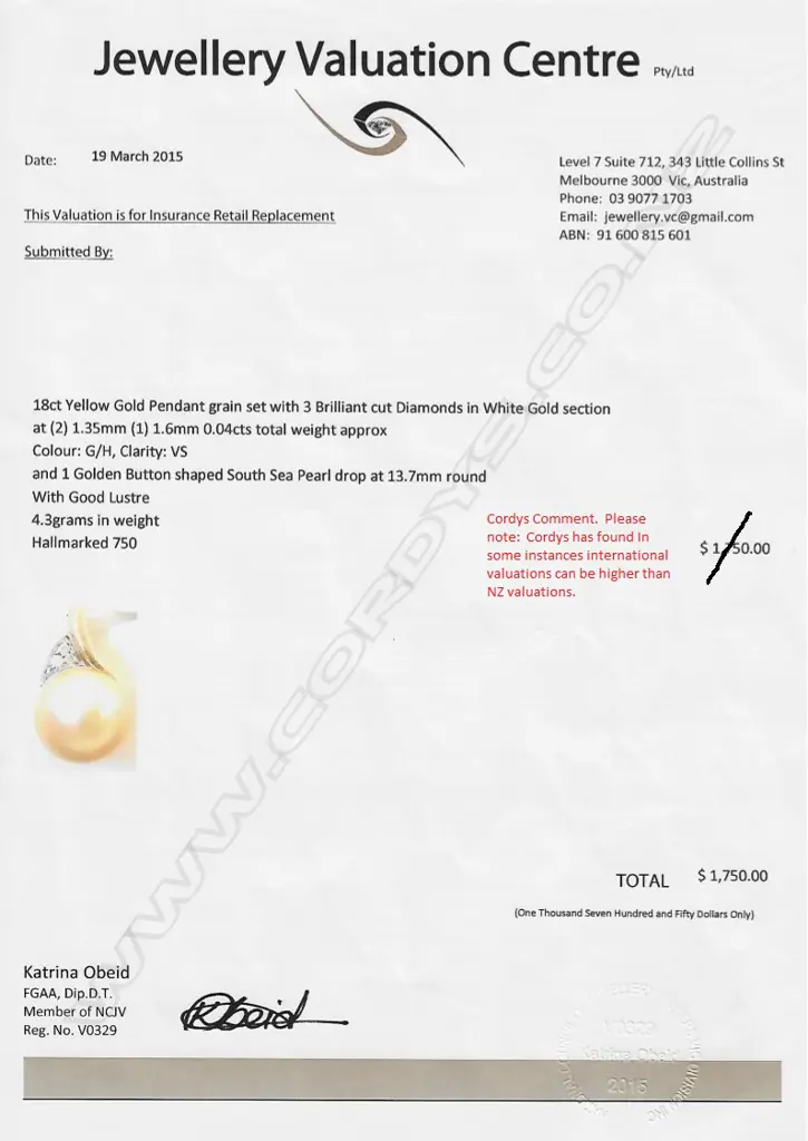 An 18ct gold pearl and diamond pendant Image 1++