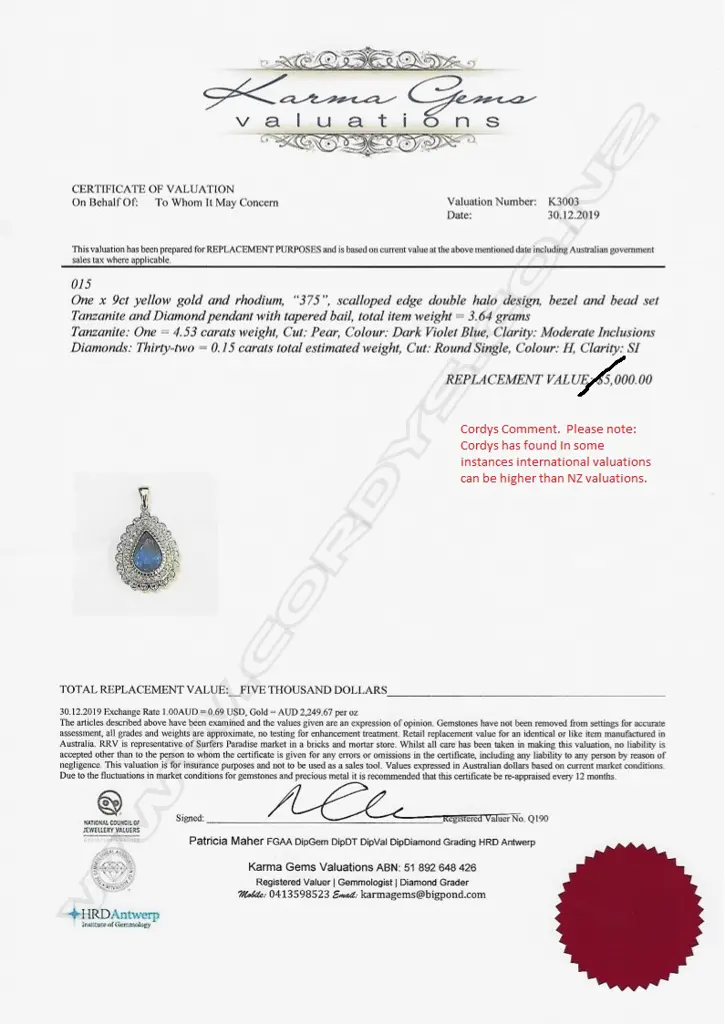 A 9ct gold tanzanite and diamond pendant Image 1++