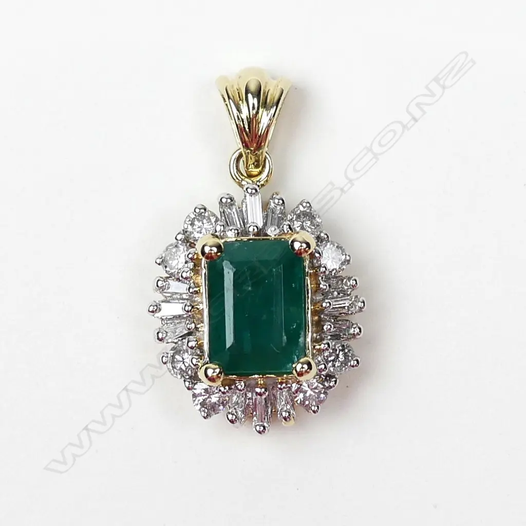 A 14ct gold emerald and diamond pendant Image 1++