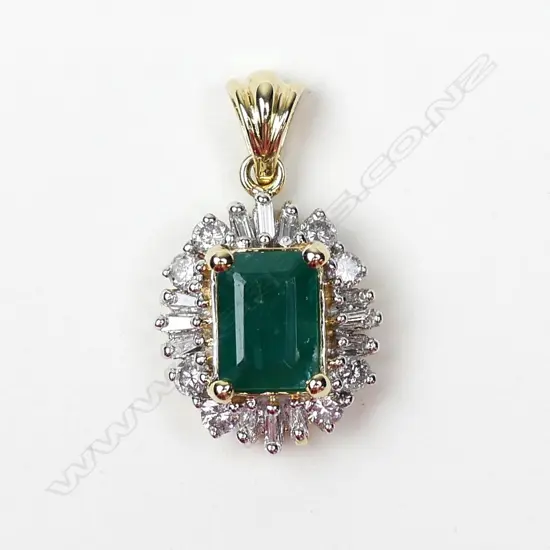 A 14ct gold emerald and diamond pendant