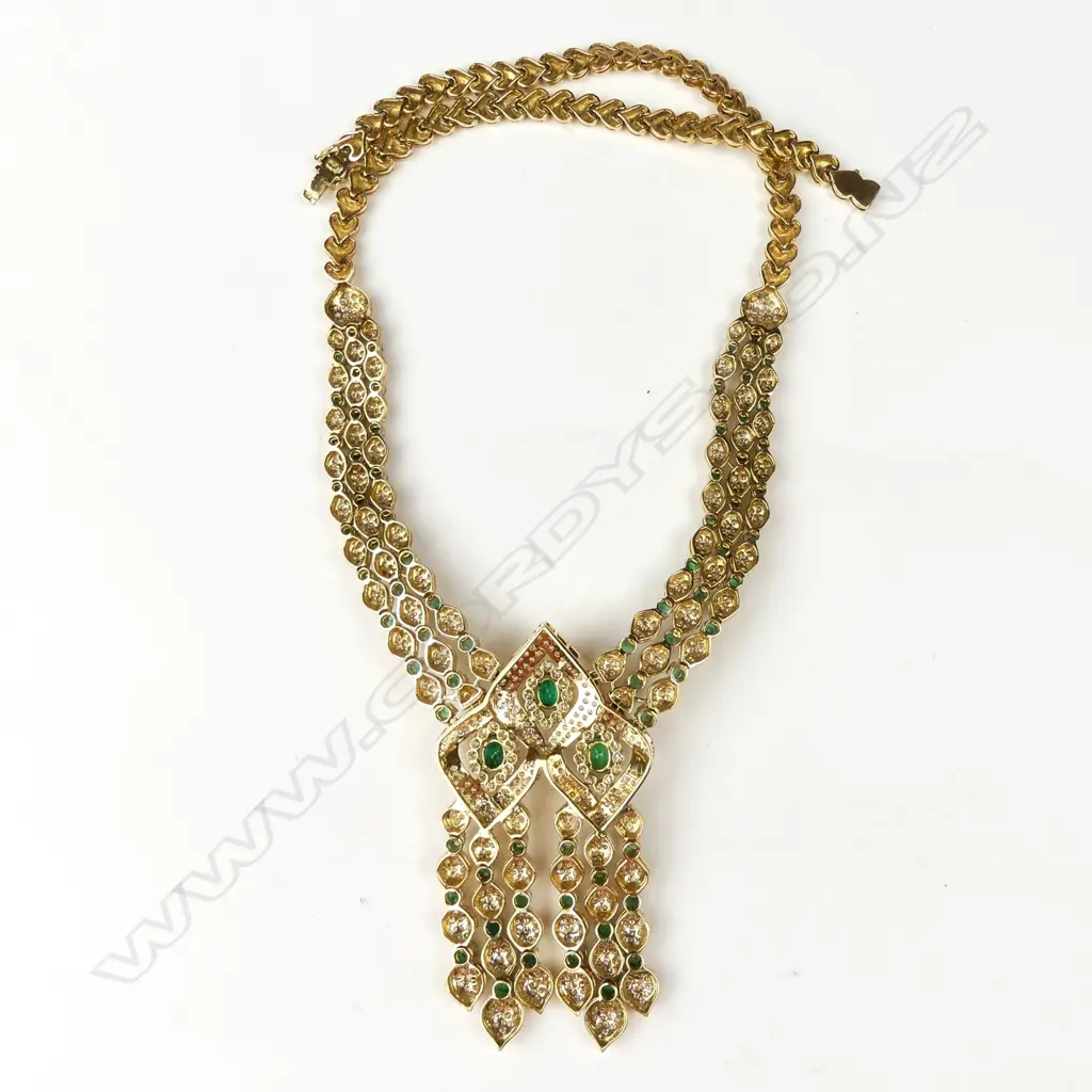 An impressive 18ct gold emerald and diamond necklace Image 1++