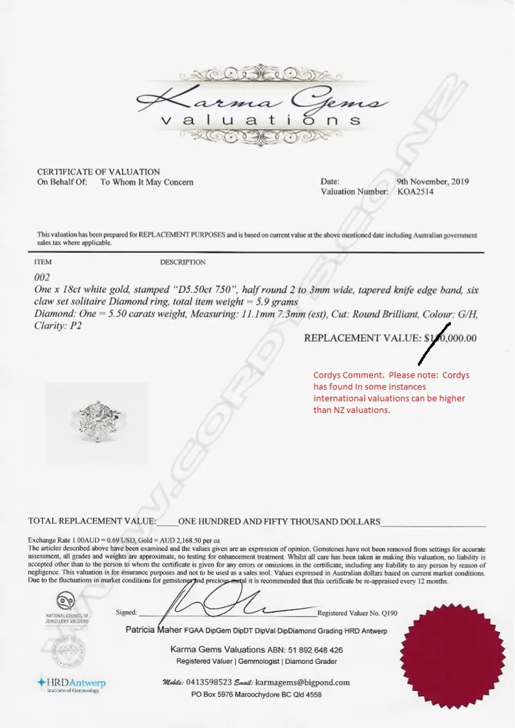 An 18ct white gold and 5.50ct diamond solitaire ring Image 1++