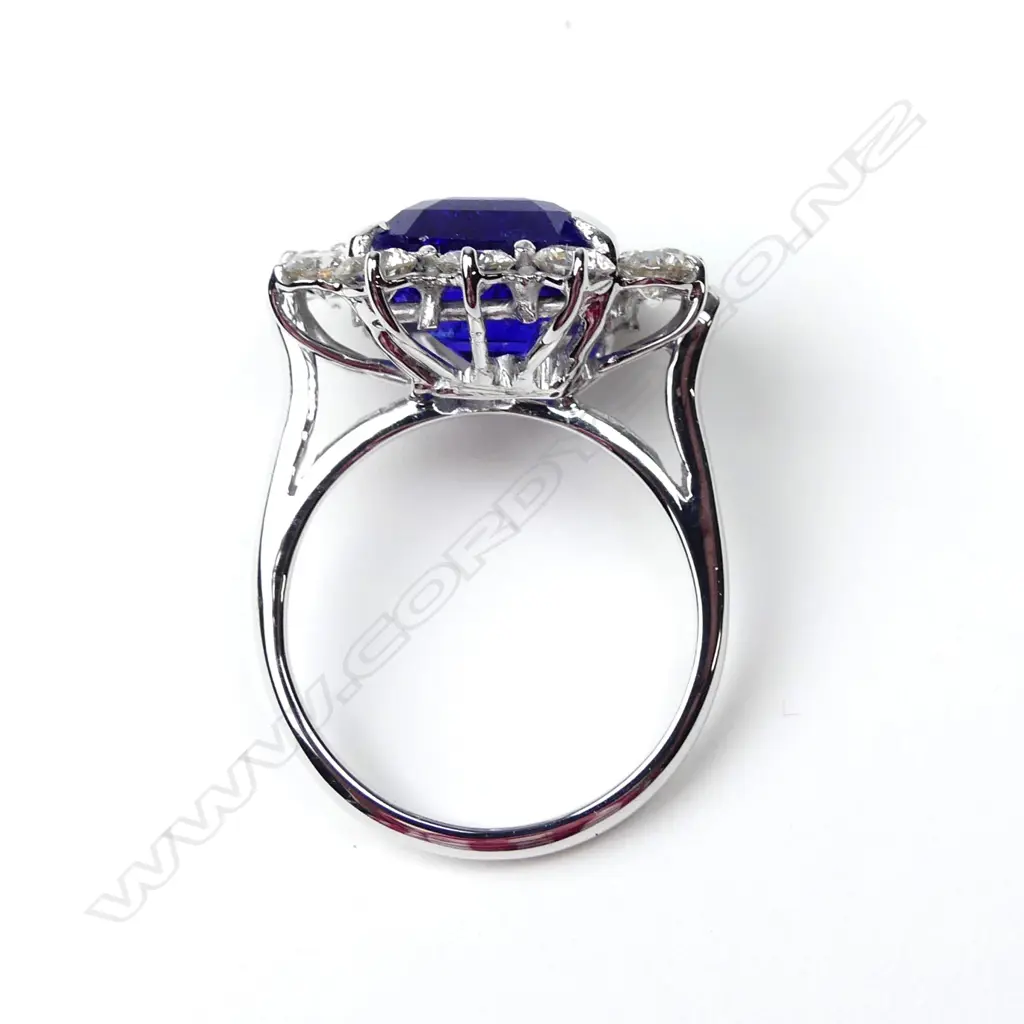 An 18ct white gold 8.20ct tanzanite and diamond ring Image 1++