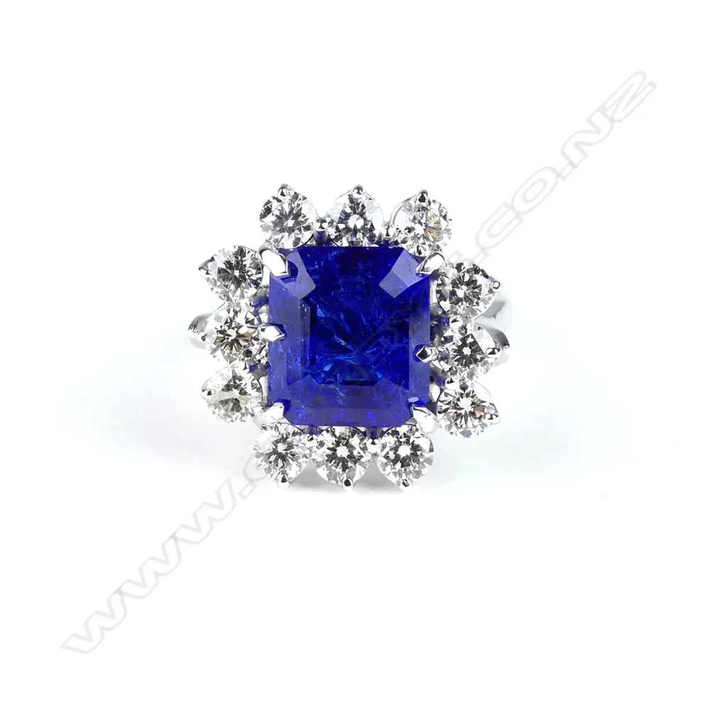An 18ct white gold 8.20ct tanzanite and diamond ring Image 1++