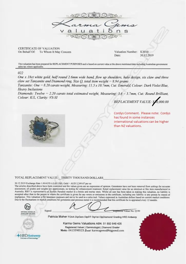 An 18ct white gold 8.20ct tanzanite and diamond ring Image 1++