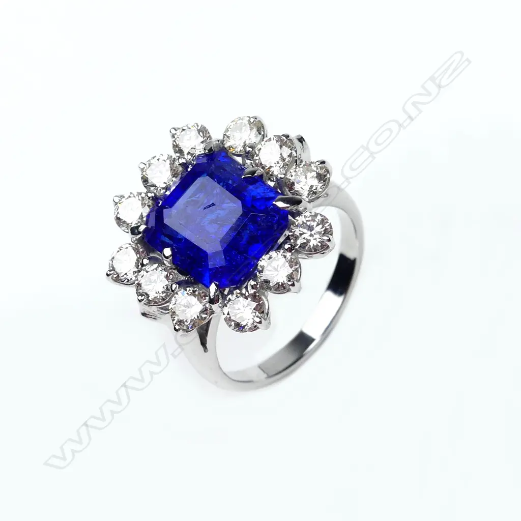 An 18ct white gold 8.20ct tanzanite and diamond ring Image 1++