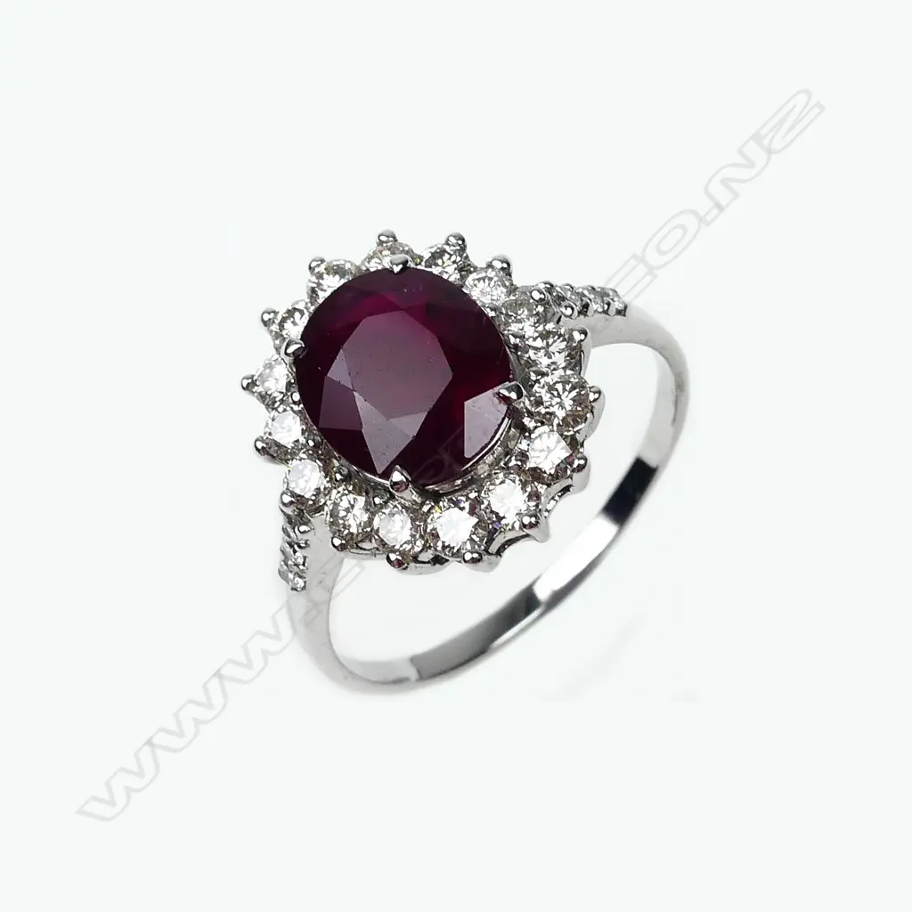 A 9ct white gold ruby and diamond ring Image 1++