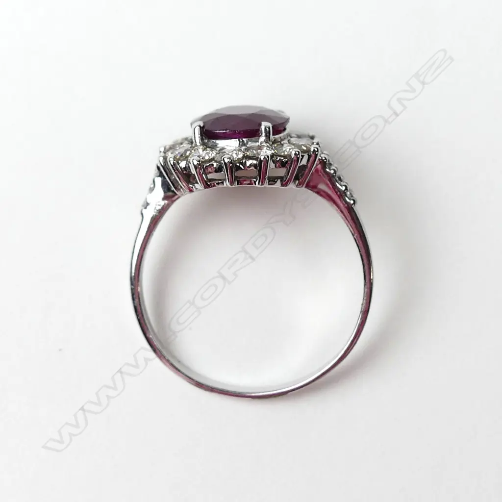 A 9ct white gold ruby and diamond ring Image 1++