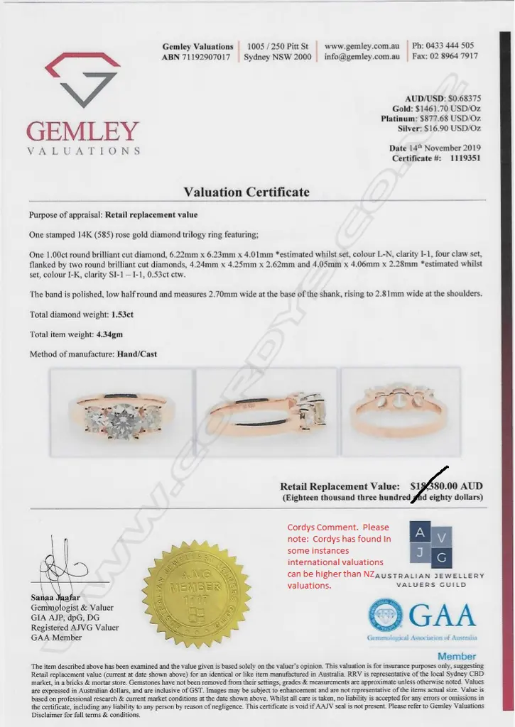 A 14ct rose gold and diamond trilogy ring Image 1++