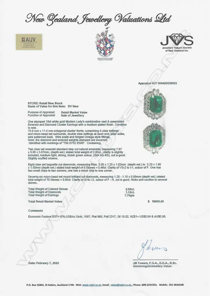 A pair of impressive 18ct white gold emerald and diamond earrings Image 1++