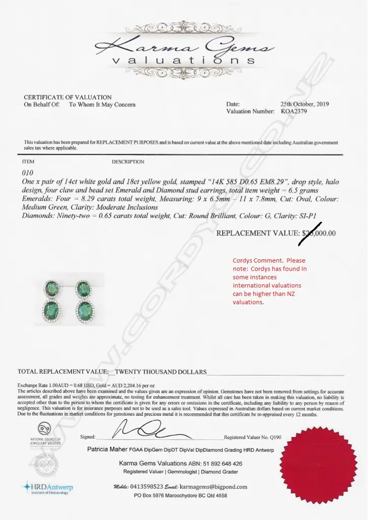 A pair of 14ct white gold 18ct yellow gold emerald and diamond drop earrings Image 1++