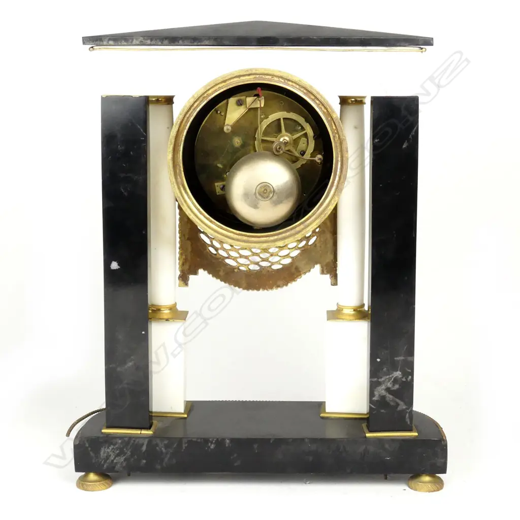 A fine early19thC French bronze ormolu and marble portico mantel clock Image 1++