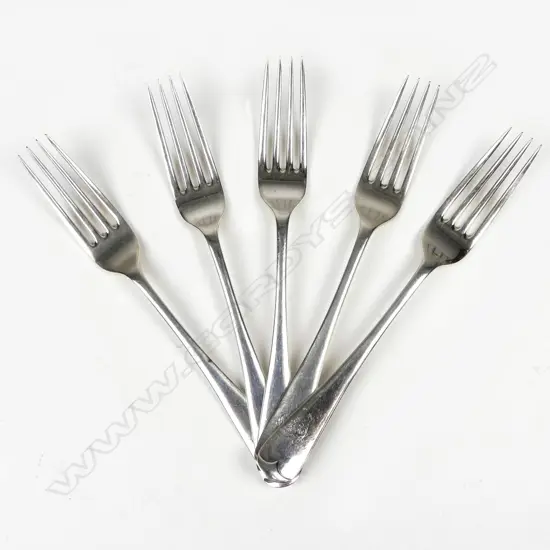 Five silver table forks