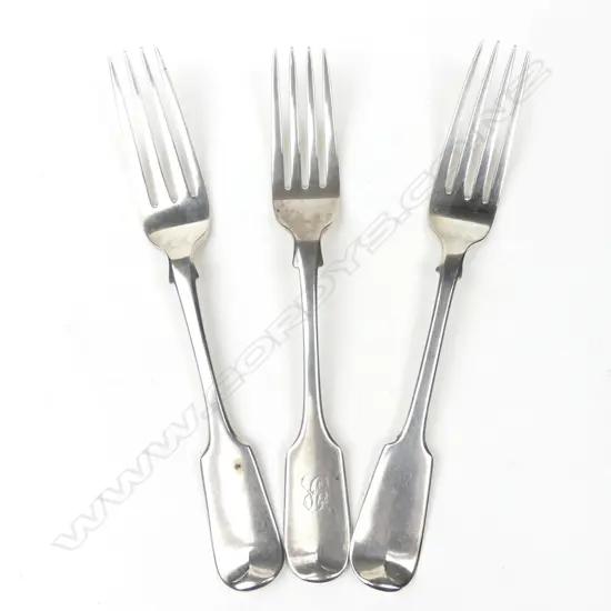 Three silver table forks