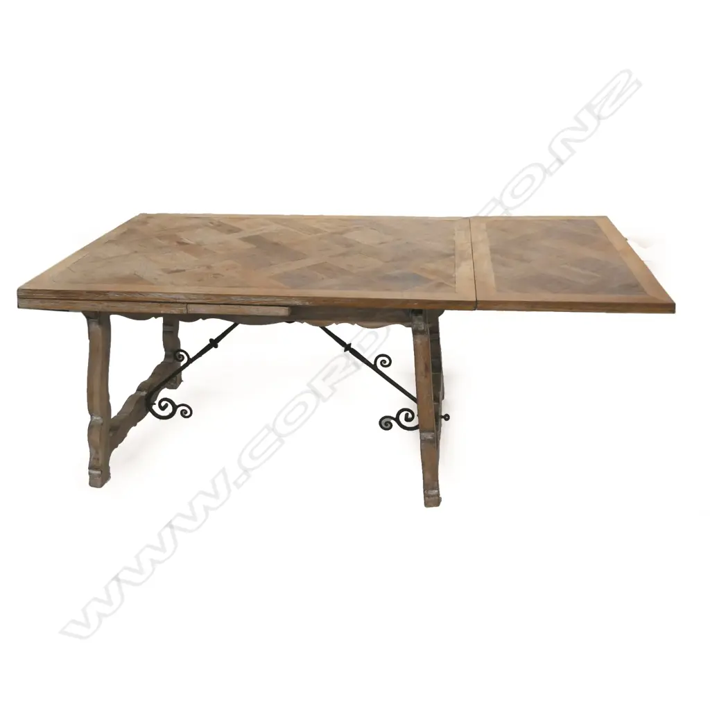 A French parquetry lime-washed oak dining table Image 1++