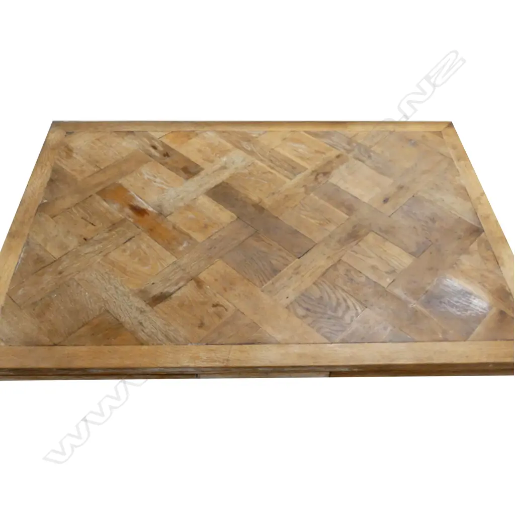 A French parquetry lime-washed oak dining table Image 1++