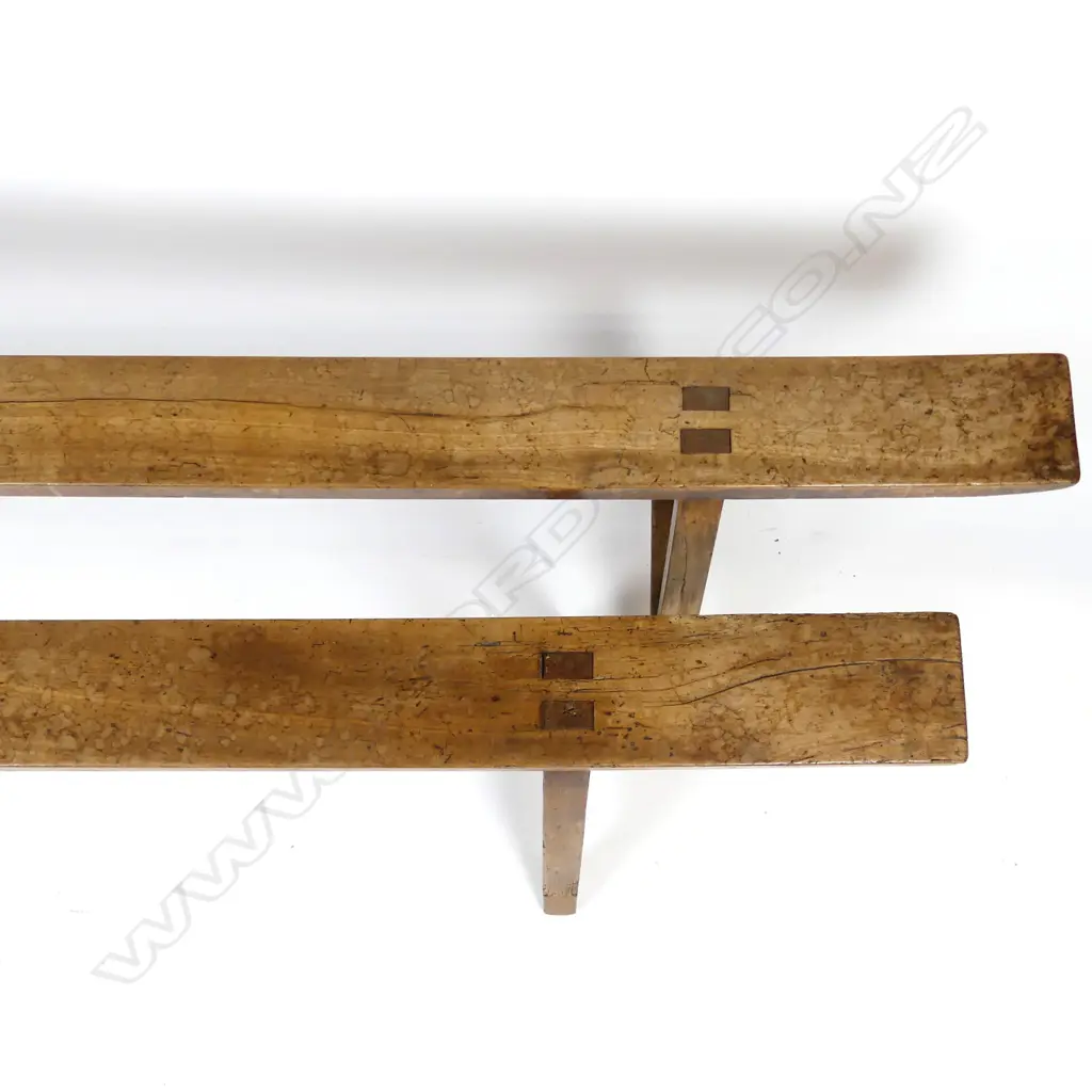A pair of 19thC fruit wood narrow benches Image 1++