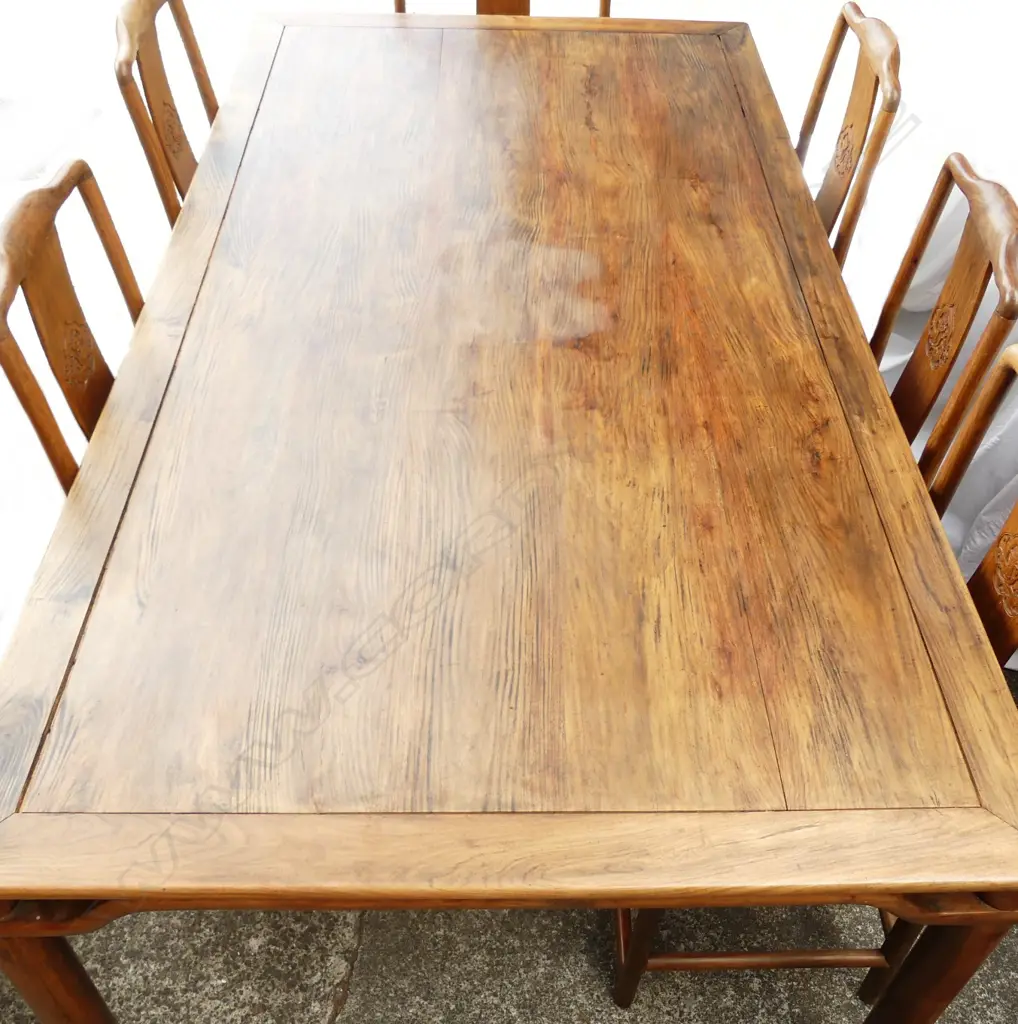 A vintage Chinese rosewood dining table and eight chairs Image 1++