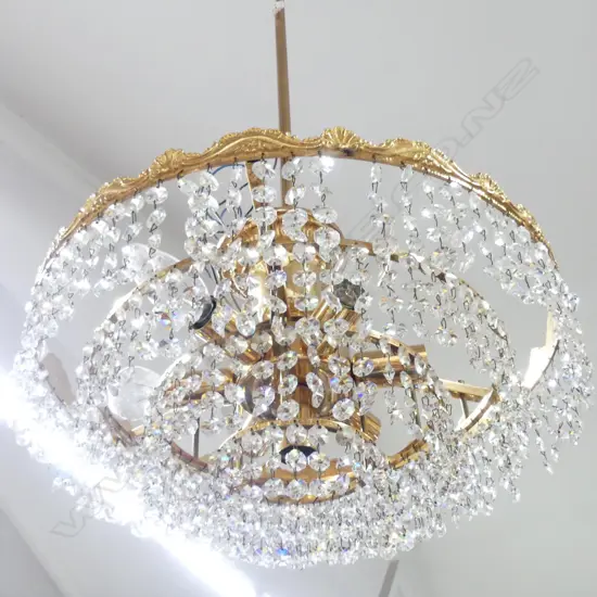 A retro crystal and gilt brass chandelier