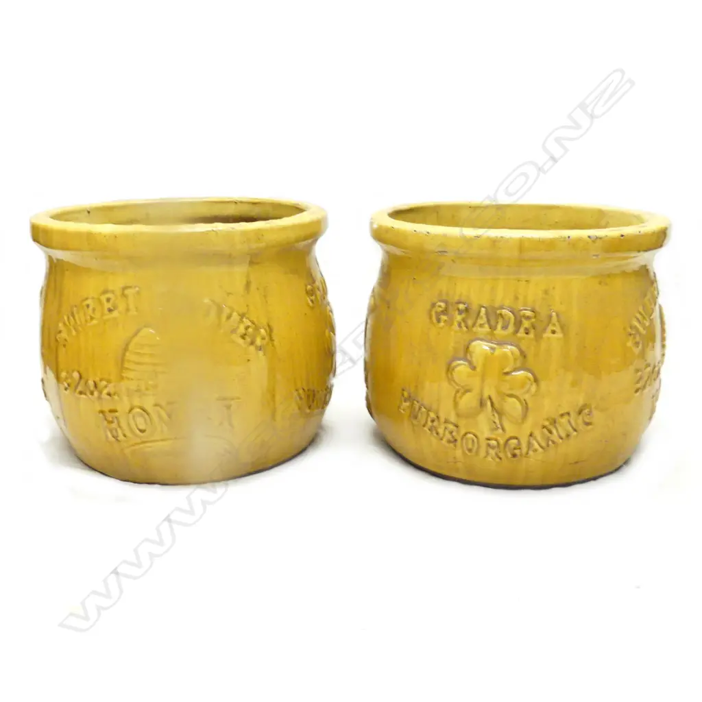 A pair of large caramel glazed 'Sweet Clover Honey' garden pots Image 1++