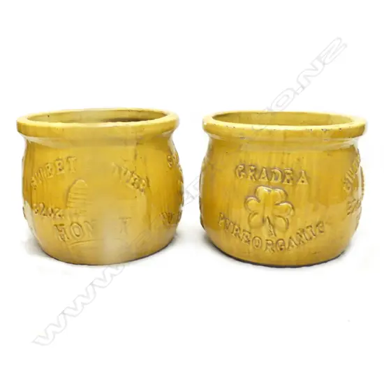 A pair of large caramel glazed 'Sweet Clover Honey' garden pots