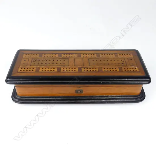A late 19thC inlaid kauri cribbage box
