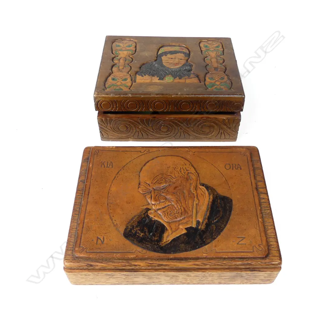 A card box and a cigarette box decorated with Maori motifs Image 1++