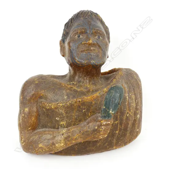 A c.1900 carved kauri gum bust of a Maori chief