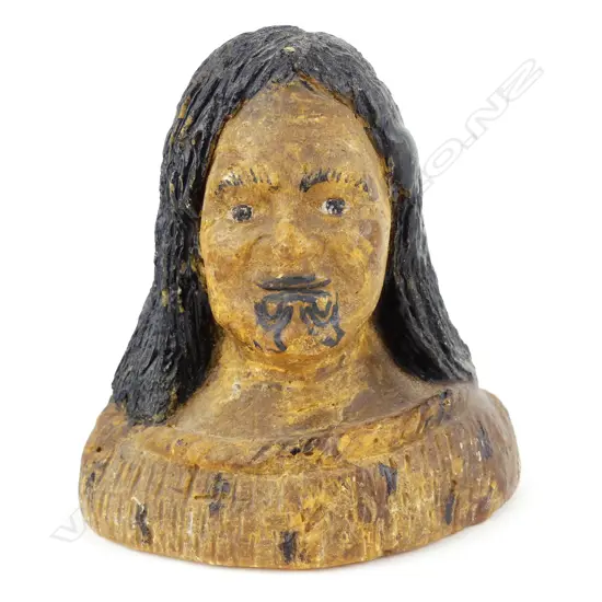 A c.1900 carved kauri gum bust of a Maori chieftainess