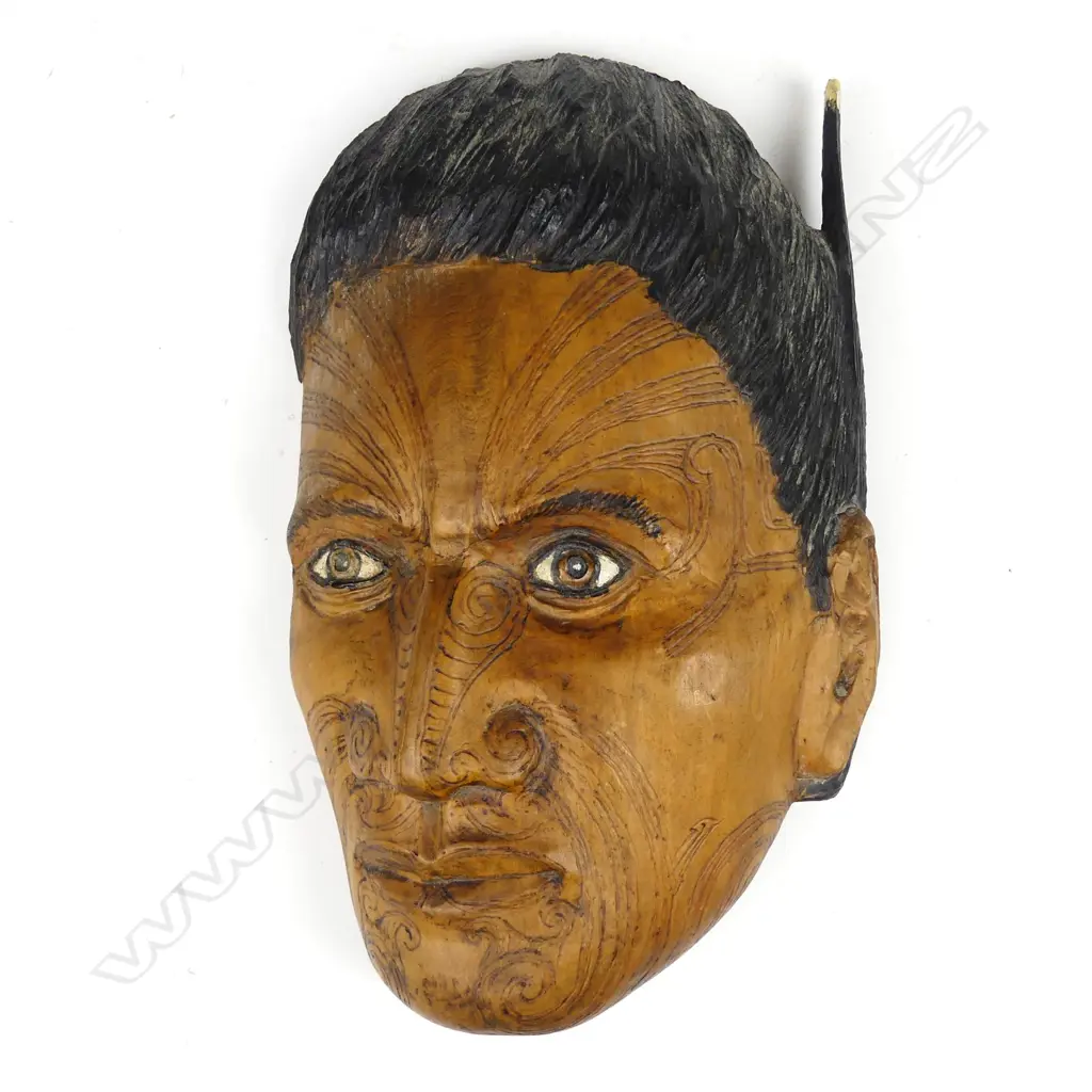 A Maori folk art carved wooden portrait bust of a man Image 1++