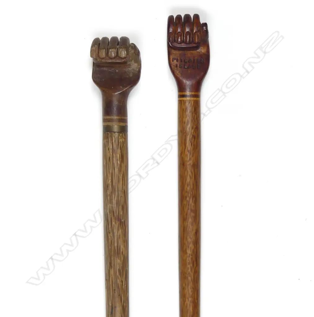 Two Pitcairn Island clasped hand walking sticks Image 1++