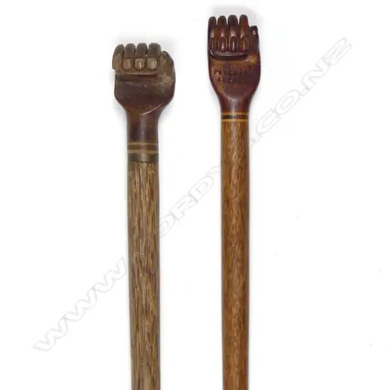 Two Pitcairn Island clasped hand walking sticks
