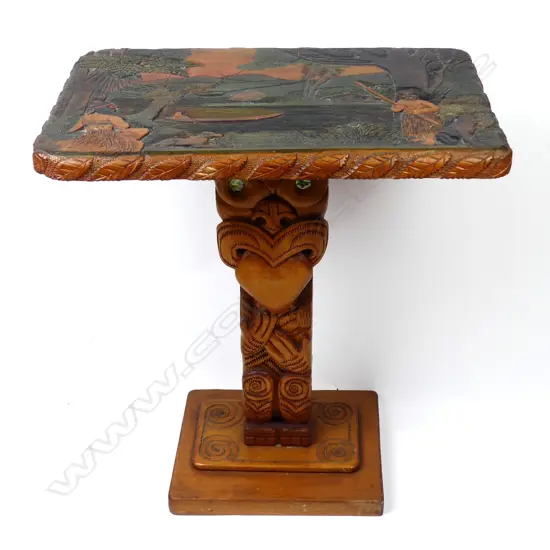 A Jane Brenkley carved Maori folk art design pedestal side table
