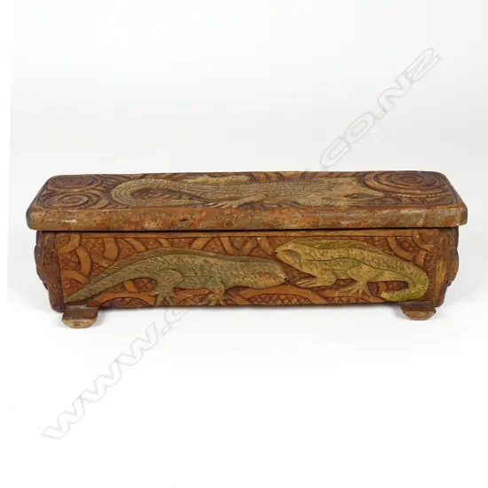 A Jane Brenkley carved wood 'wakahuia'