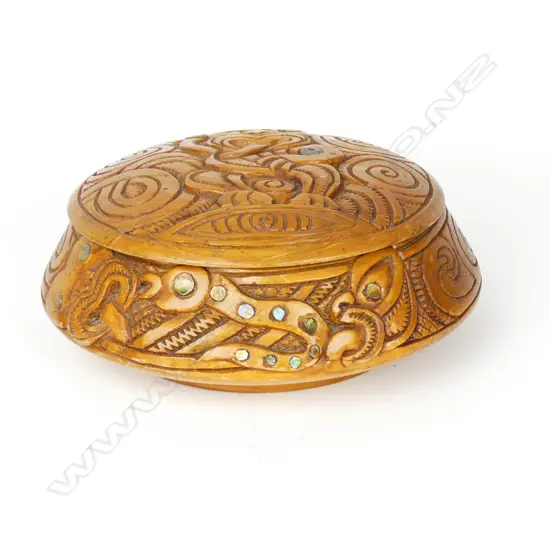 A Jane Brenkley Maori decorated circular lidded box