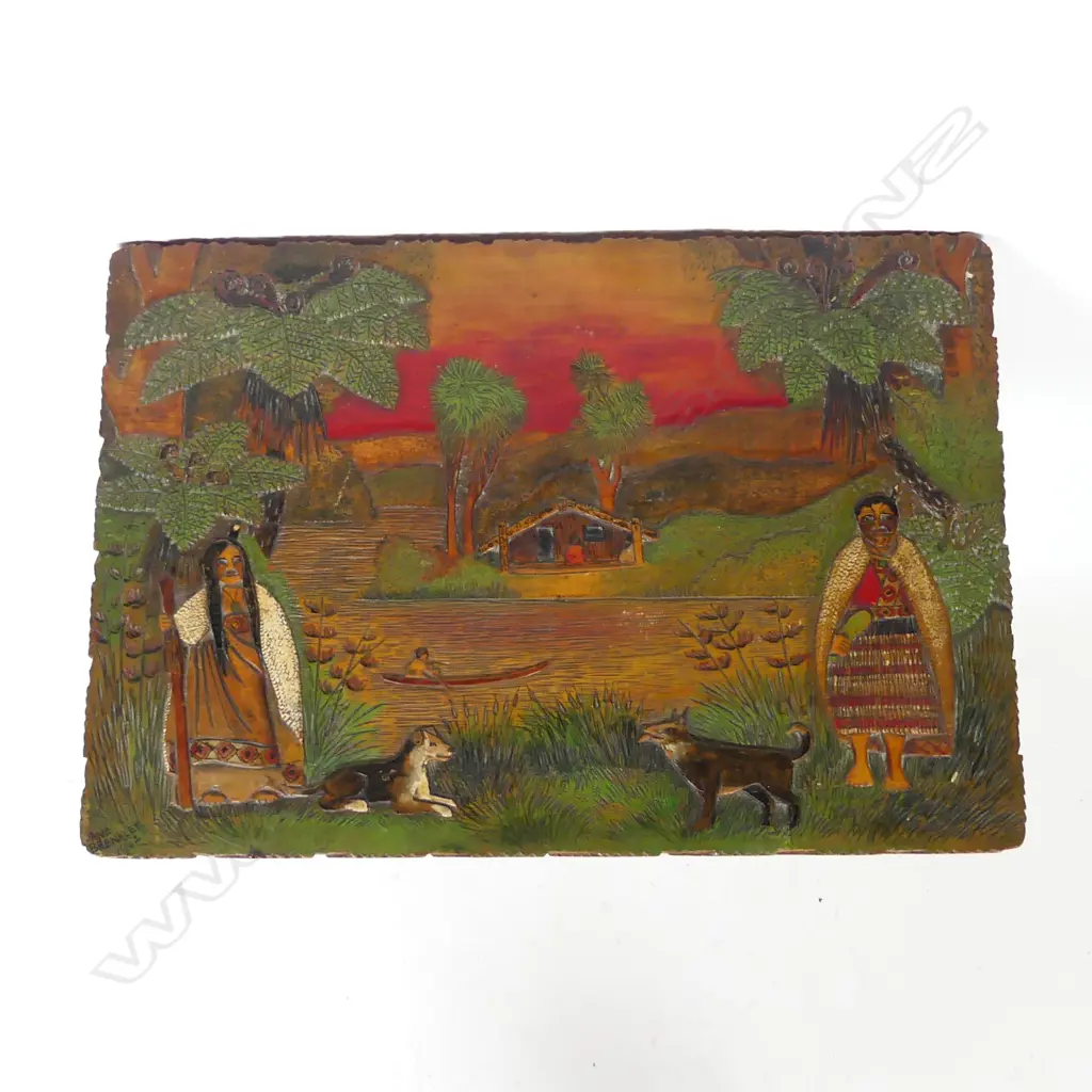 A Jane Brenkley folk art carved Maori design pedestal side table Image 1++