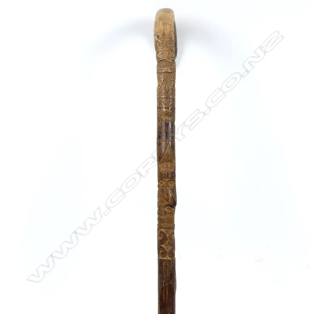 An early/mid-20thC Maori carved malacca cane walking stick Image 1++