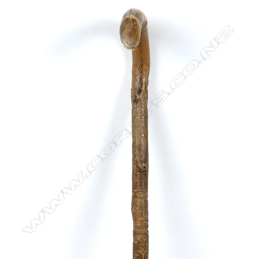 An early/mid-20thC Maori carved malacca cane walking stick Image 1++