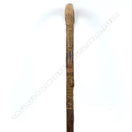 An early/mid-20thC Maori carved malacca cane walking stick
