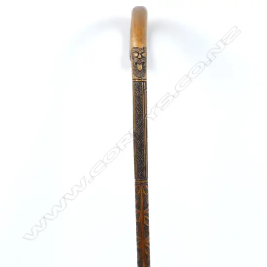 An early/mid-20thC Maori carved malacca cane walking stick