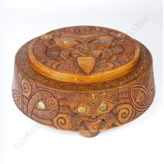 A Jane Brenkley Maori decorated circular lidded box