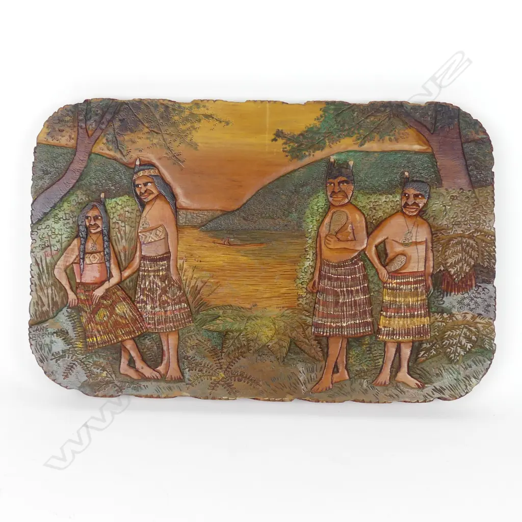 A Jane Brenkley carved and painted Maori themed table top/wall plaque Image 1++