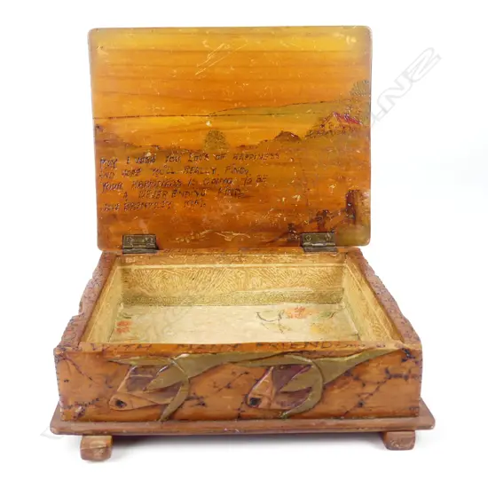 A Jane Brenkley carved wood trinket box