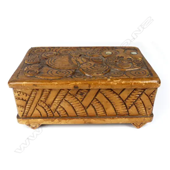 A Jane Brenkley Maori carved wood trinket box
