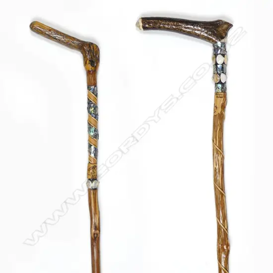 Two 'Chatham Islands' wooden walking sticks