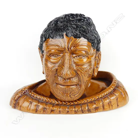 A rare Thomas Norman Lovatt glazed terracotta pottery bust of 'Pomar-e'